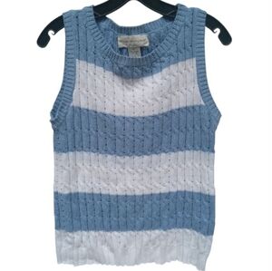 Evan-Picone Blue White Striped Knit Sleeveless Sweater Tennis Size Medium Cotton